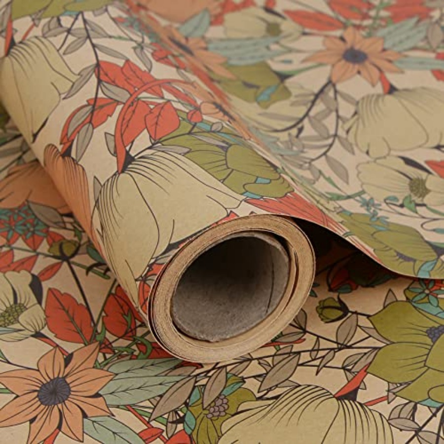 Flower Wrap Kraft - Rollo de Papel de Regalo Floral